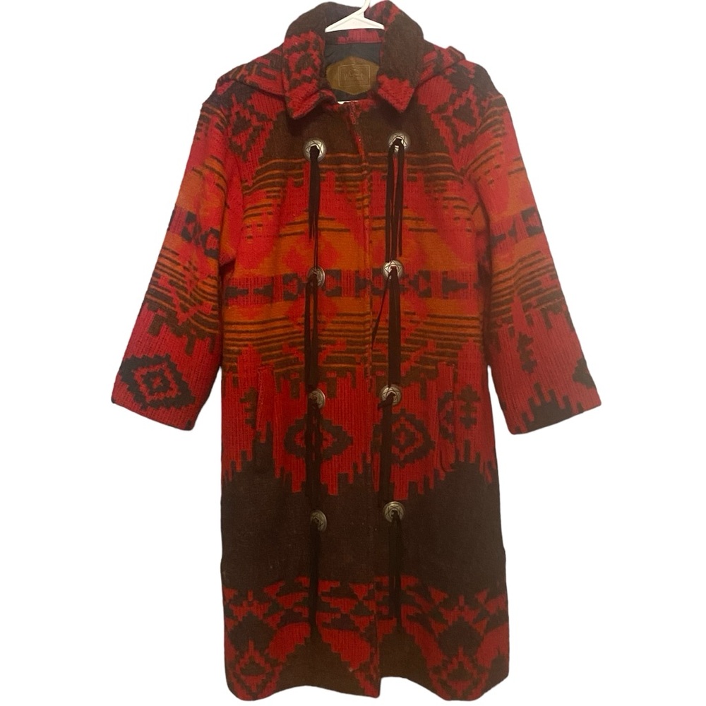 Vintage Woolrich USA Wool Navajo Red Southwestern Blanket Jacket Coat